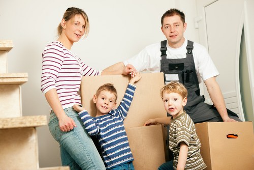 Packed boxes and furniture ready for house removals in Hayes