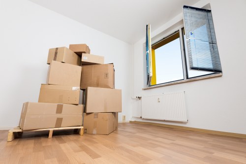 Office removal equipment prepared for a commercial move in Hayes